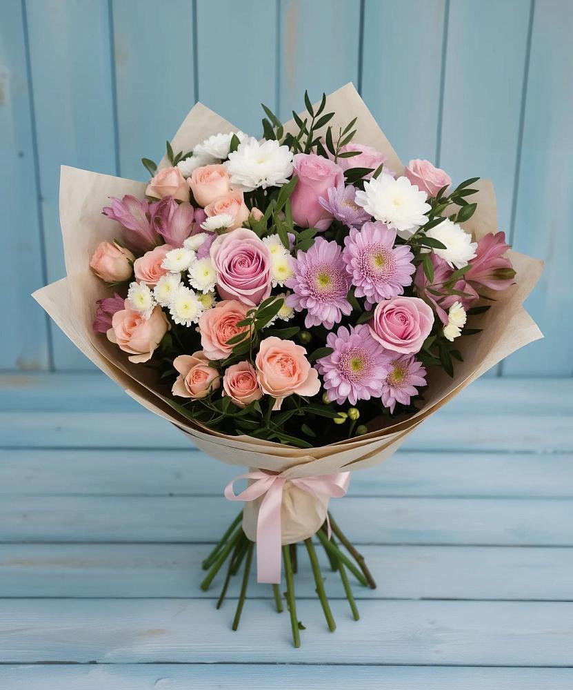 Букет цветов из: Хризантемы, Розы и Альстромерии в Тырныаузе