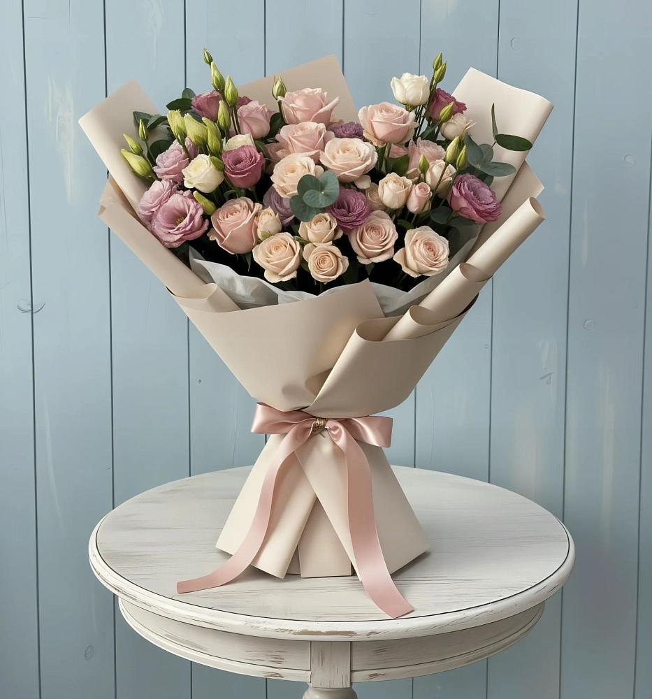 Букет цветов из: Розы и Лизиантусы в Тырныаузе