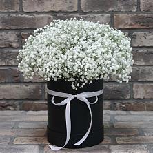 Цветочная композиция из Гипсофила в шляпной коробке в Тырныаузе