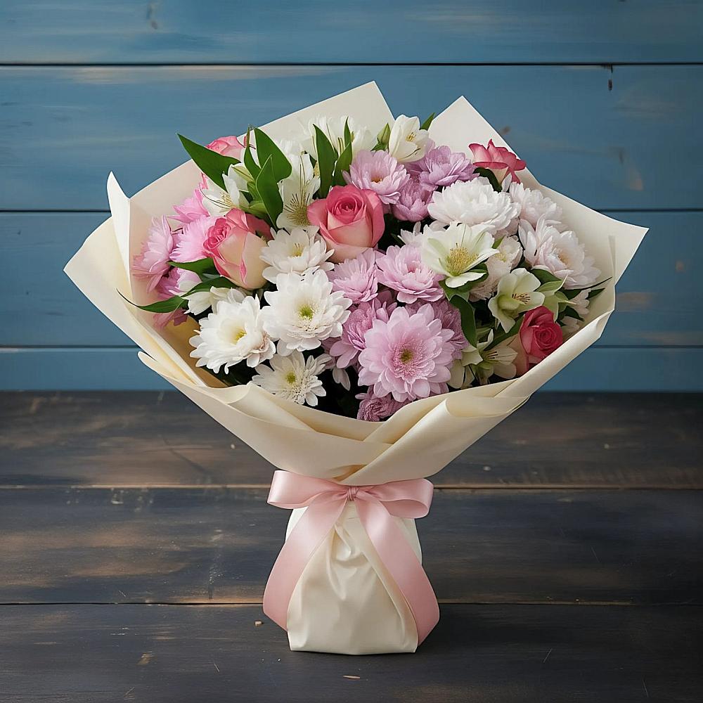 Букет цветов из: Хризантемы, Альстромерии и Розы в Тырныаузе